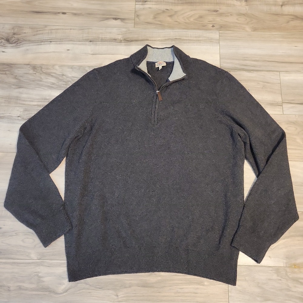 Faherty Quarter Zip Pullover Mens XL Dark Gray Cotton Blend Long Sleeve Pullover
